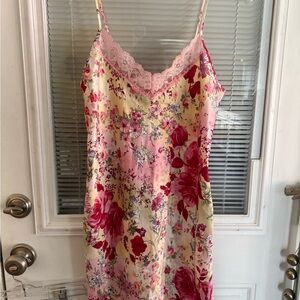 Gilligan & O'Malley Pink Red Chemise Slip Dress Lace Trim Adj Straps Fairycore